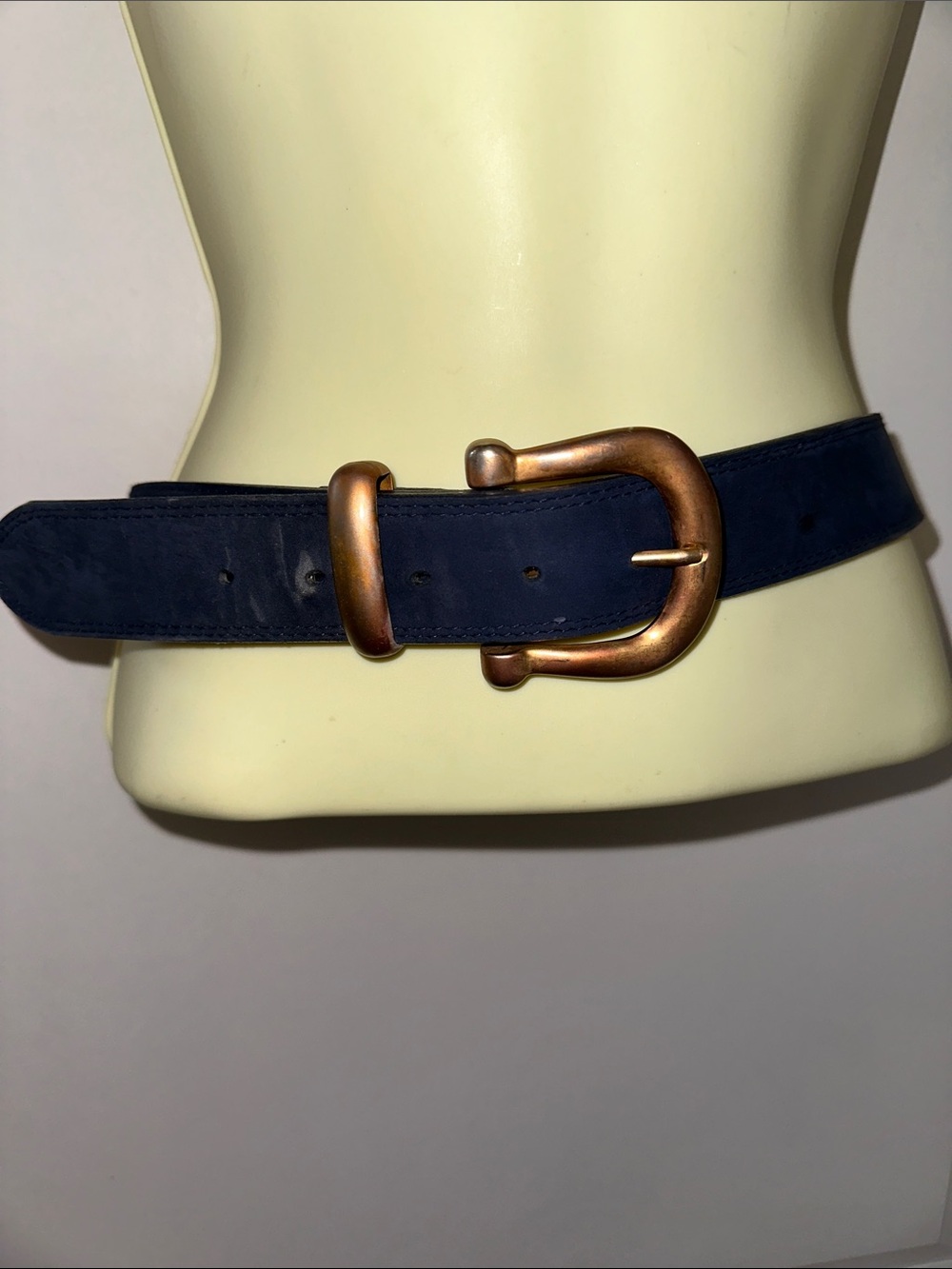 Vintage Express Jeans Navy Blue Suede Leather Belt with Antique Rose Gold Buckle